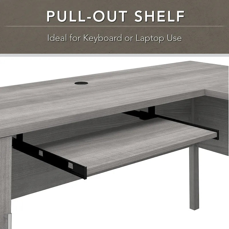 L Shaped Desk with Hutch, Cabinet and Bookcase in Gray