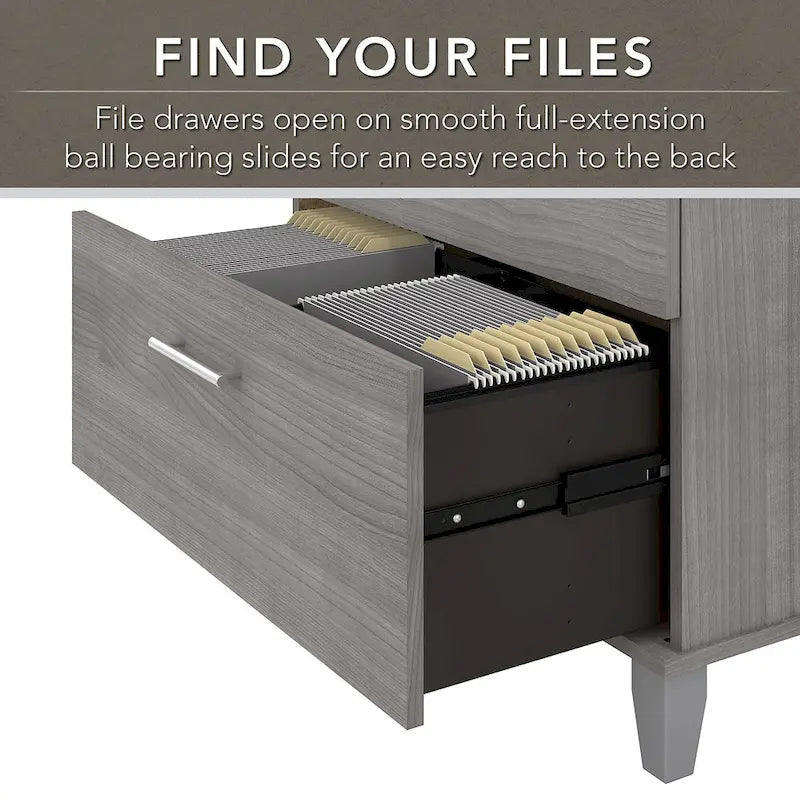 L Shaped Desk with Hutch, Cabinet and Bookcase in Gray