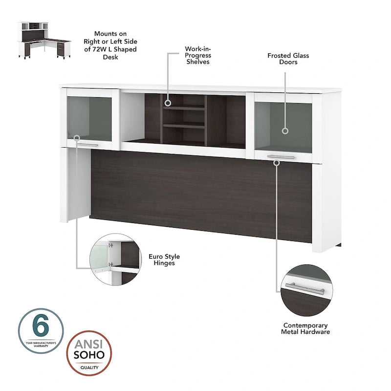 L Shaped Desk with Hutch, Cabinet and Bookcase in Gray
