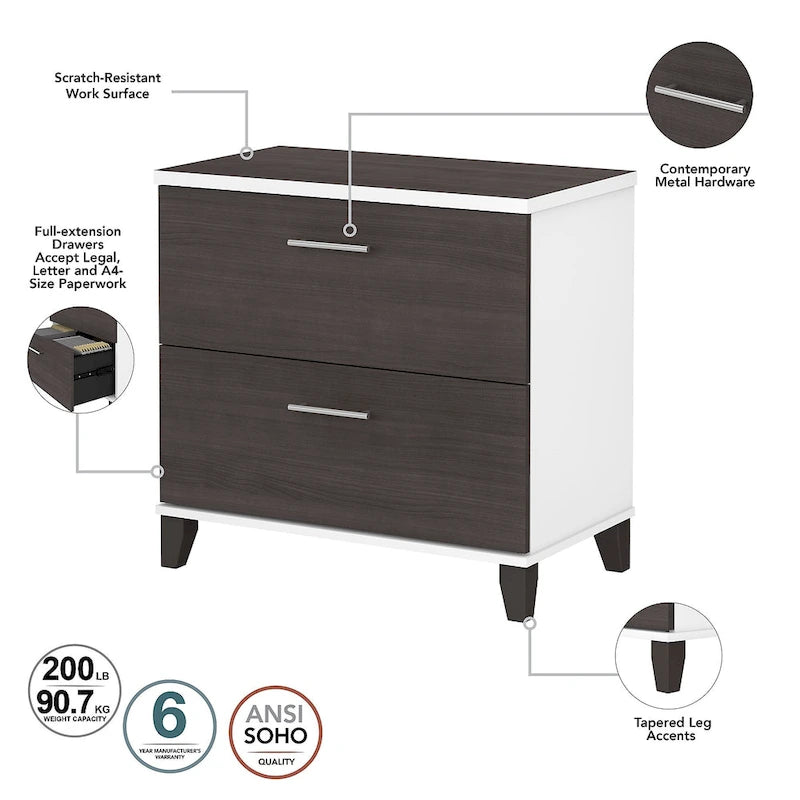 L Shaped Desk with Hutch, Cabinet and Bookcase in Gray
