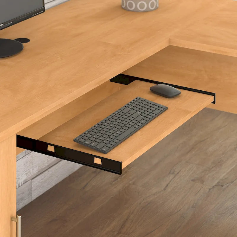 L Shaped Desk with Hutch, Cabinet and Bookcase in Gray