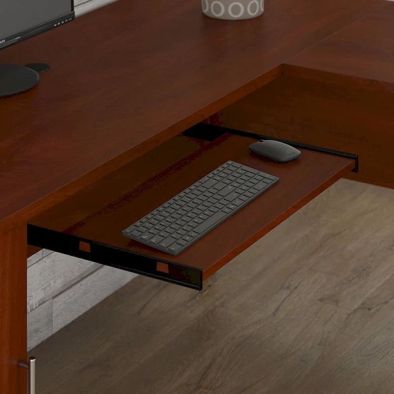 L Shaped Desk with Hutch, Cabinet and Bookcase in Gray