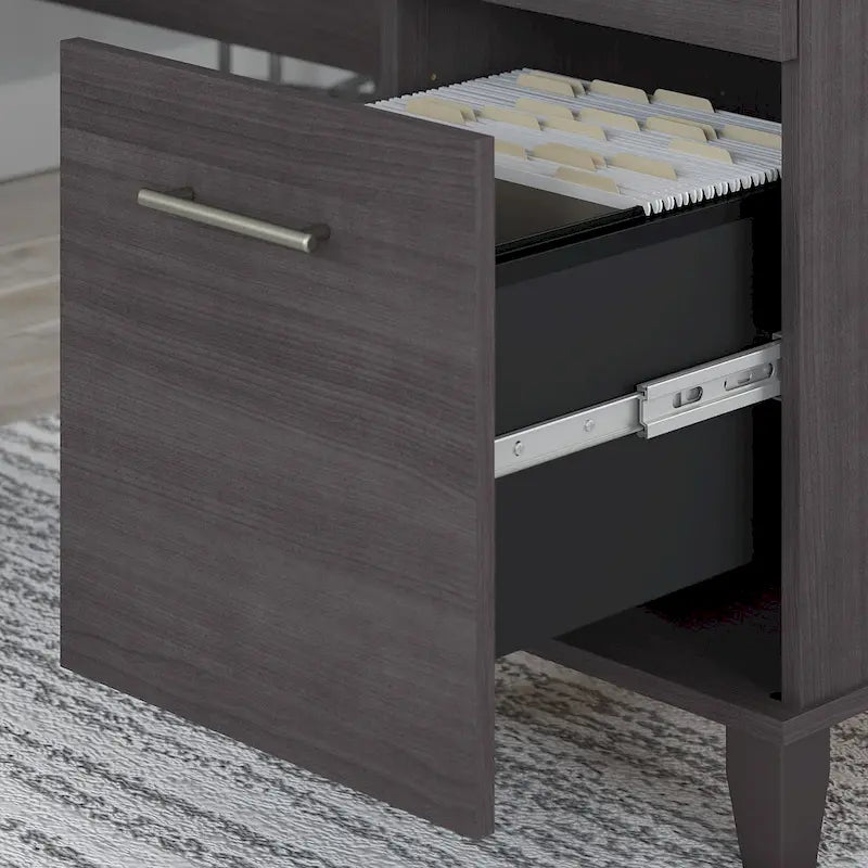 L Shaped Desk with Hutch, Cabinet and Bookcase in Gray