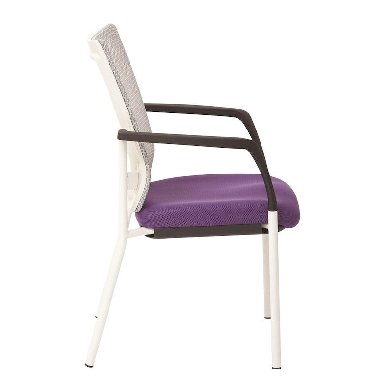Mesh Back with Padded Black Fabric Seat Visitors Chair with Arms and White Frame