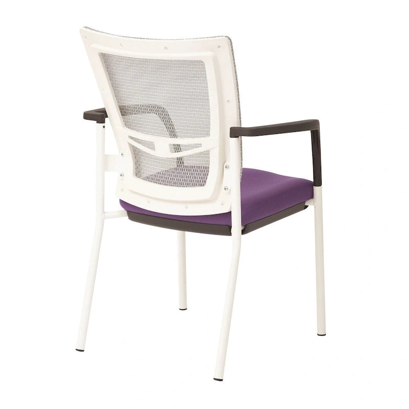 Mesh Back with Padded Black Fabric Seat Visitors Chair with Arms and White Frame