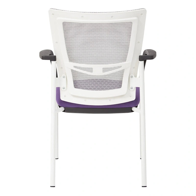 Mesh Back with Padded Black Fabric Seat Visitors Chair with Arms and White Frame
