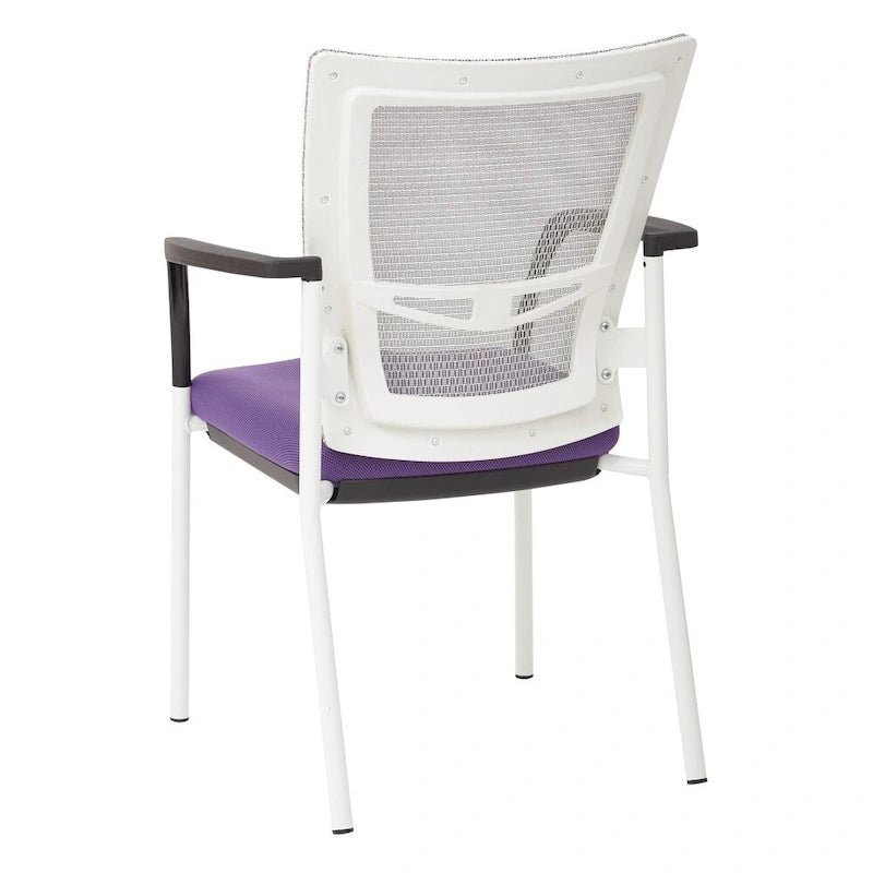 Mesh Back with Padded Black Fabric Seat Visitors Chair with Arms and White Frame