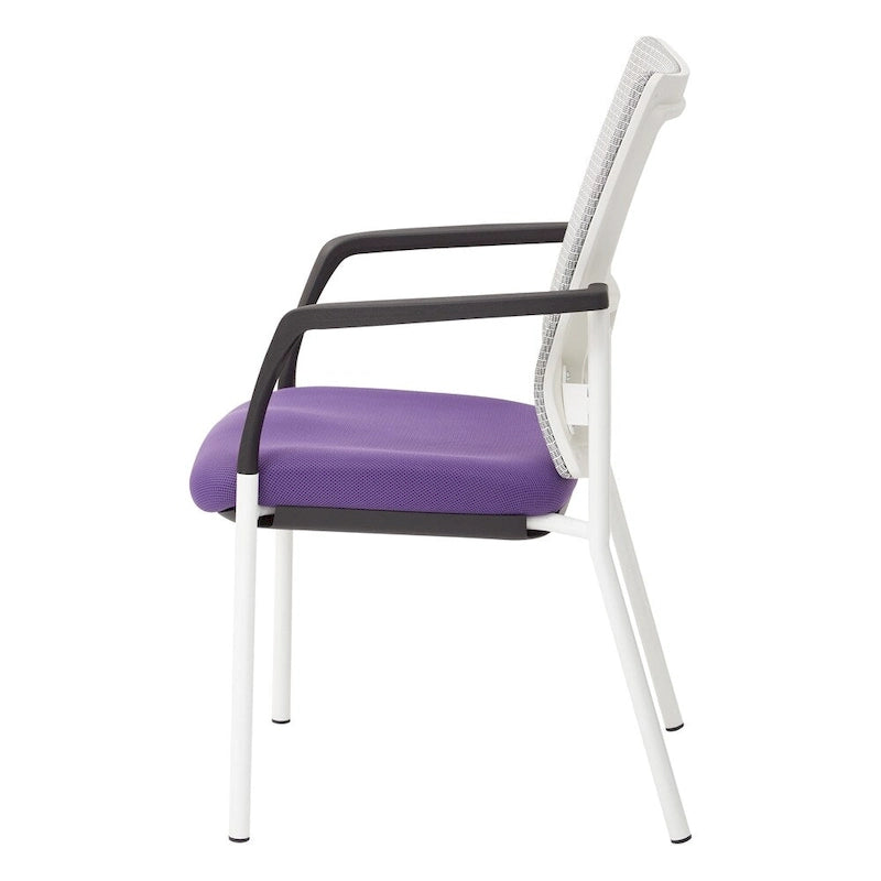 Mesh Back with Padded Black Fabric Seat Visitors Chair with Arms and White Frame