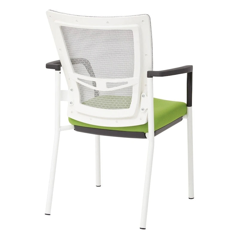 Mesh Back with Padded Black Fabric Seat Visitors Chair with Arms and White Frame
