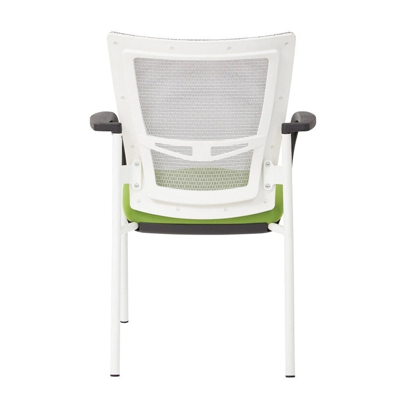 Mesh Back with Padded Black Fabric Seat Visitors Chair with Arms and White Frame