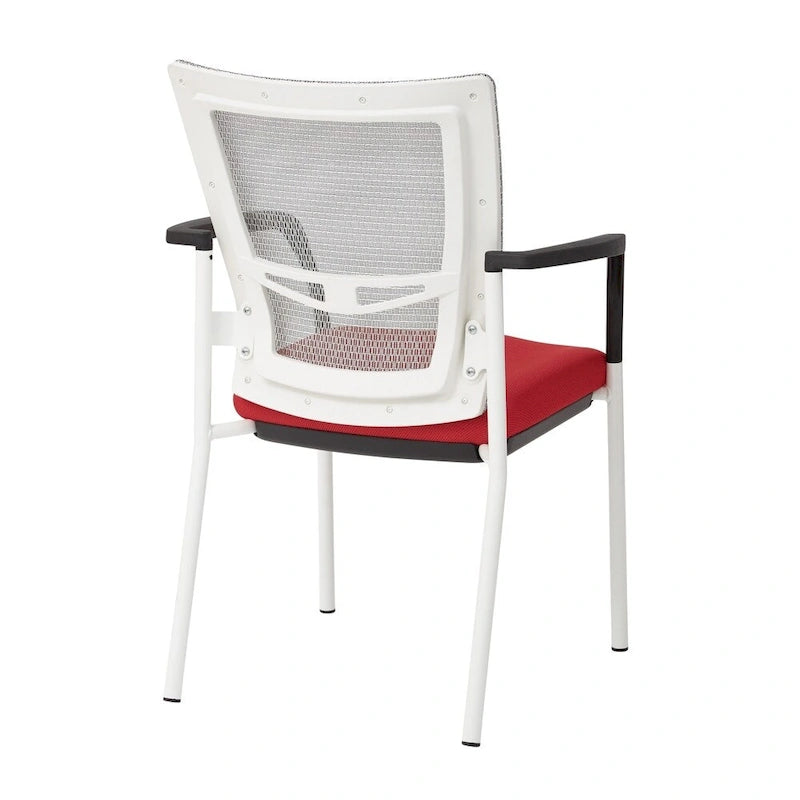Mesh Back with Padded Black Fabric Seat Visitors Chair with Arms and White Frame