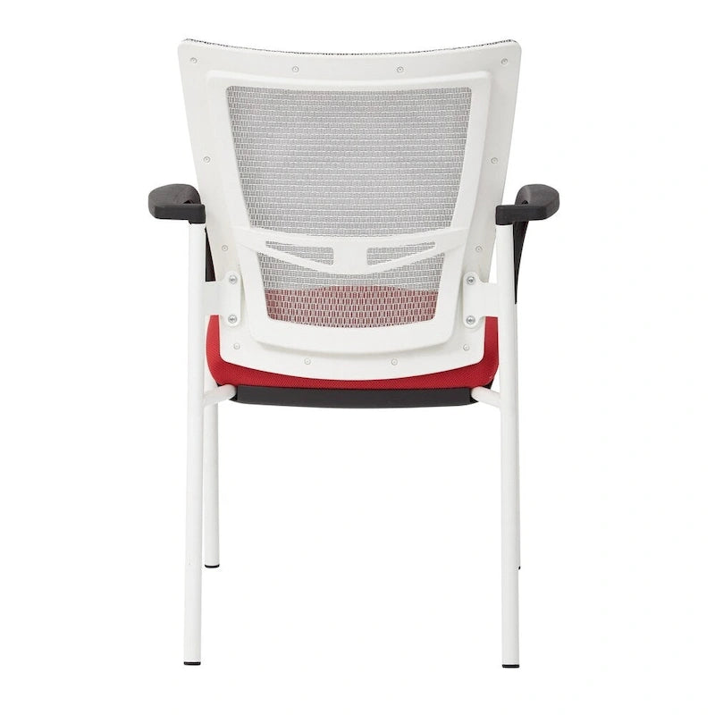 Mesh Back with Padded Black Fabric Seat Visitors Chair with Arms and White Frame