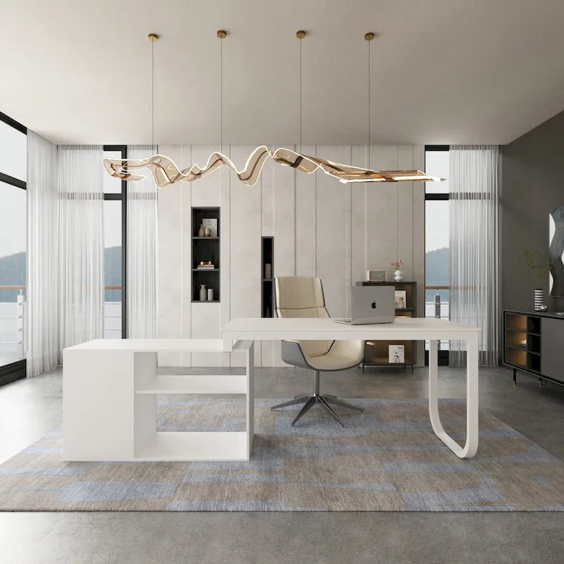 55" L-Shaped Computer Desk with Storage Workstation