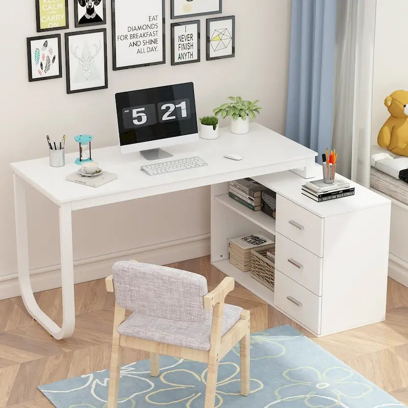 55" L-Shaped Computer Desk with Storage Workstation