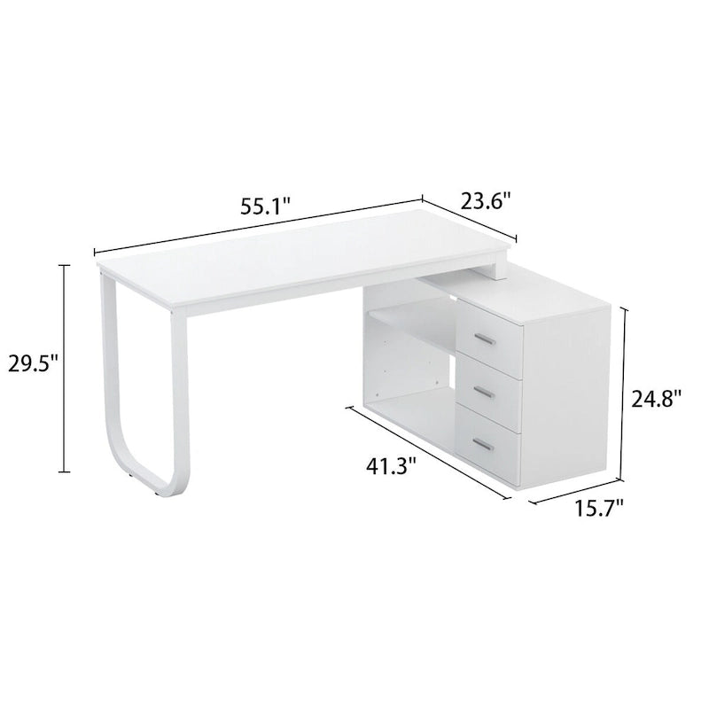 55" L-Shaped Computer Desk with Storage Workstation