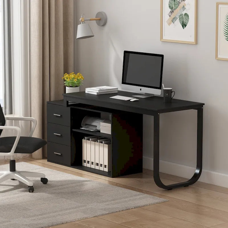 55" L-Shaped Computer Desk with Storage Workstation