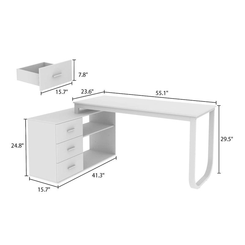 55" L-Shaped Computer Desk with Storage Workstation