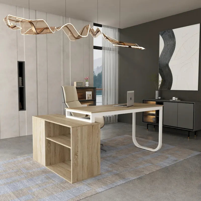 55" L-Shaped Computer Desk with Storage Workstation