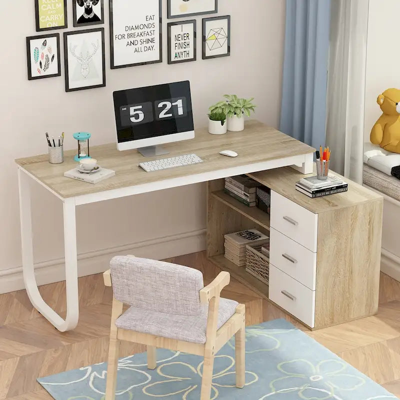 55" L-Shaped Computer Desk with Storage Workstation