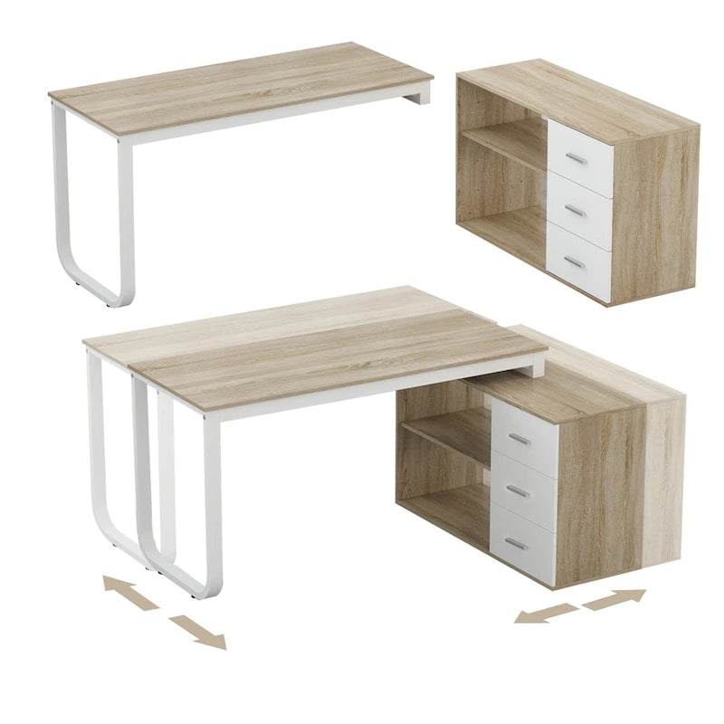 55" L-Shaped Computer Desk with Storage Workstation