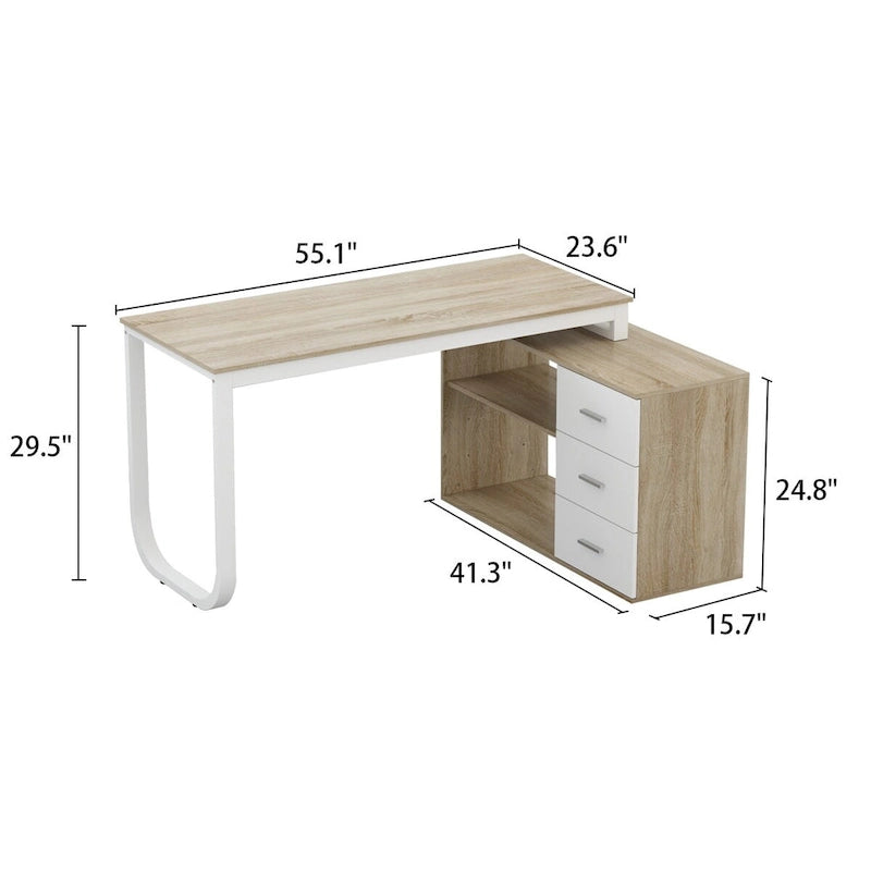 55" L-Shaped Computer Desk with Storage Workstation
