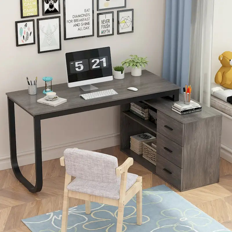 55" L-Shaped Computer Desk with Storage Workstation