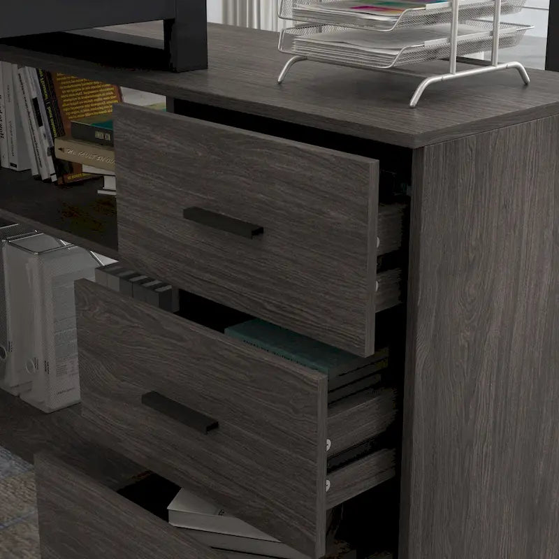 55" L-Shaped Computer Desk with Storage Workstation