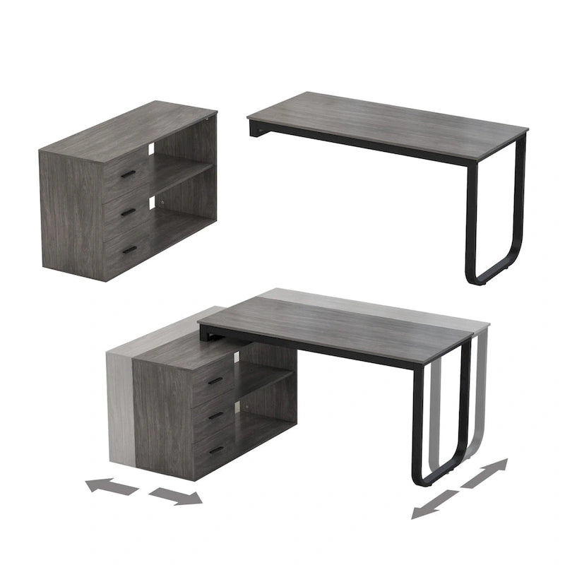 55" L-Shaped Computer Desk with Storage Workstation