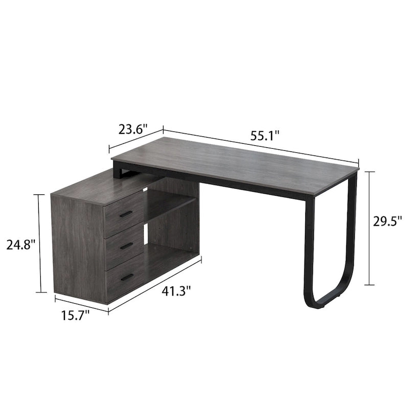 55" L-Shaped Computer Desk with Storage Workstation
