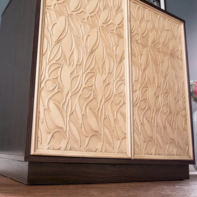 Transitional Style Brown and Cream Two-Door Wood Storage Cabinet