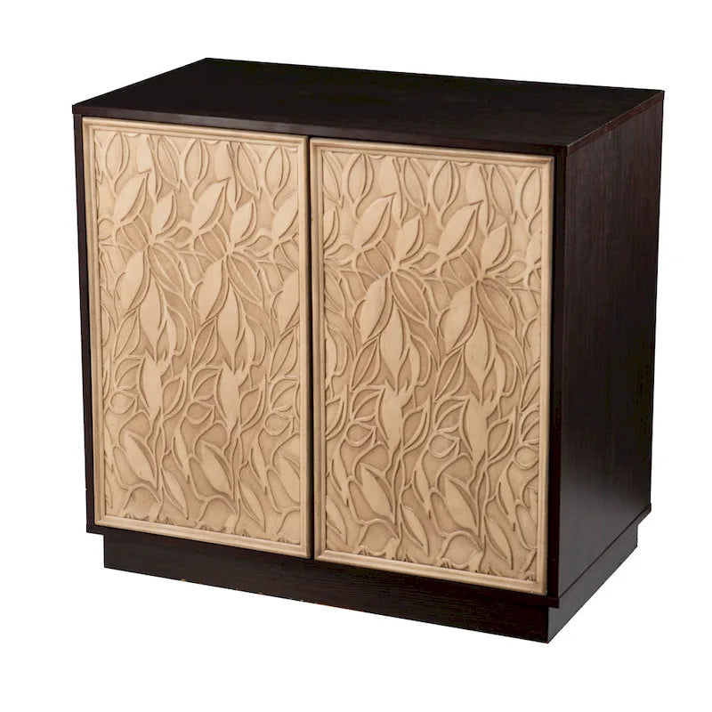 Transitional Style Brown and Cream Two-Door Wood Storage Cabinet