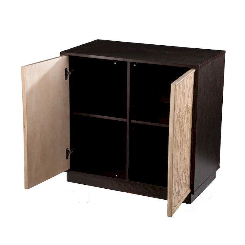 Transitional Style Brown and Cream Two-Door Wood Storage Cabinet