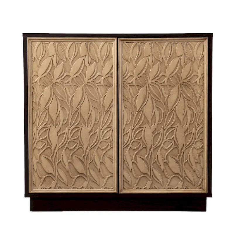 Transitional Style Brown and Cream Two-Door Wood Storage Cabinet
