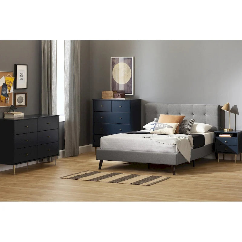 6-Drawer Double Dresser with Brass Legs and Knob Handles for Kids Room