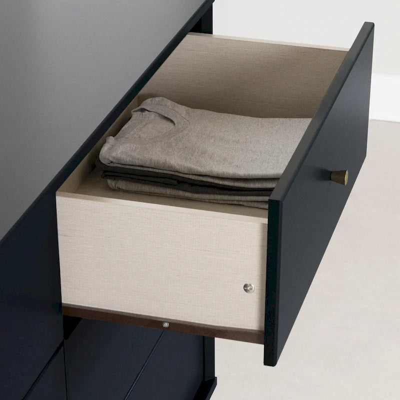 6-Drawer Double Dresser with Brass Legs and Knob Handles for Kids Room
