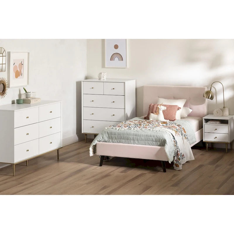 6-Drawer Double Dresser with Brass Legs and Knob Handles for Kids Room