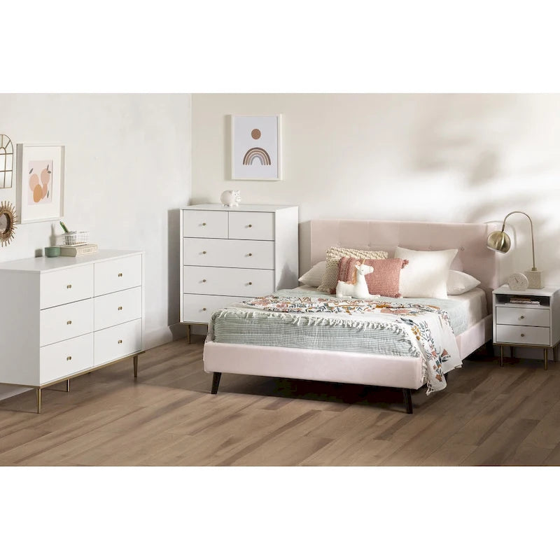 6-Drawer Double Dresser with Brass Legs and Knob Handles for Kids Room