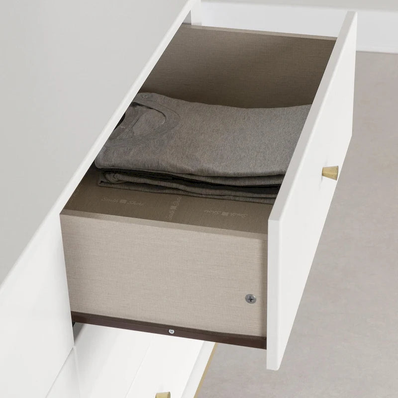 6-Drawer Double Dresser with Brass Legs and Knob Handles for Kids Room