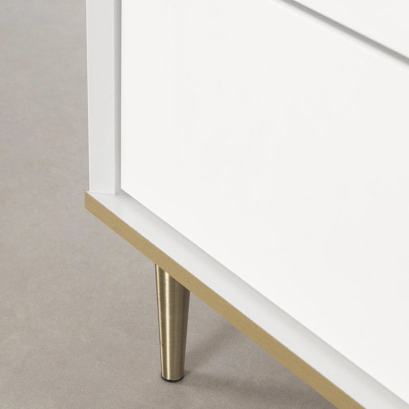6-Drawer Double Dresser with Brass Legs and Knob Handles for Kids Room