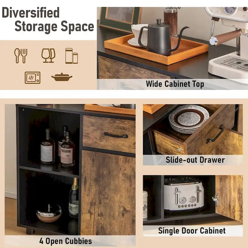 Farmhouse Buffet Sideboard Coffee Bar Cabinet Console Rustic Style