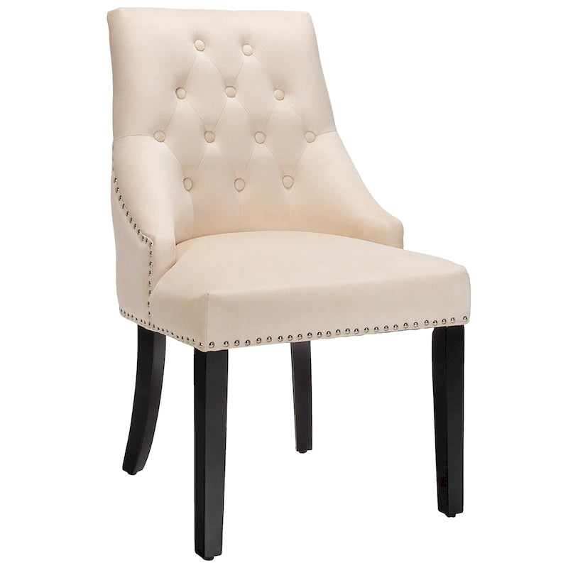 Button-Tufted Upholstered Dining Chair with Rubber Wood Legs and Nailed Trim