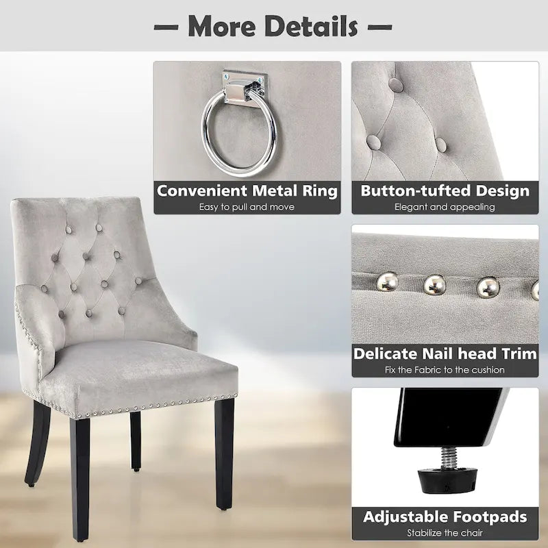 Button-Tufted Upholstered Dining Chair with Rubber Wood Legs and Nailed Trim