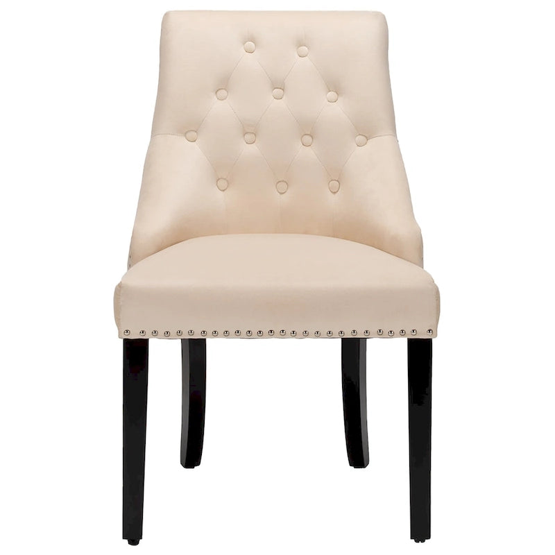 Button-Tufted Upholstered Dining Chair with Rubber Wood Legs and Nailed Trim