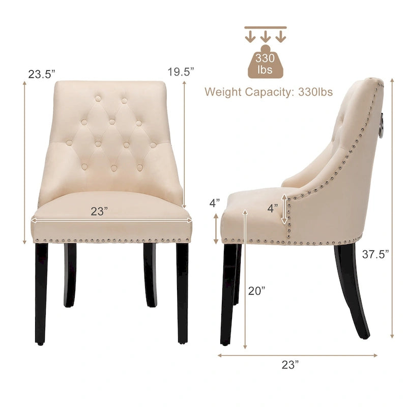 Button-Tufted Upholstered Dining Chair with Rubber Wood Legs and Nailed Trim