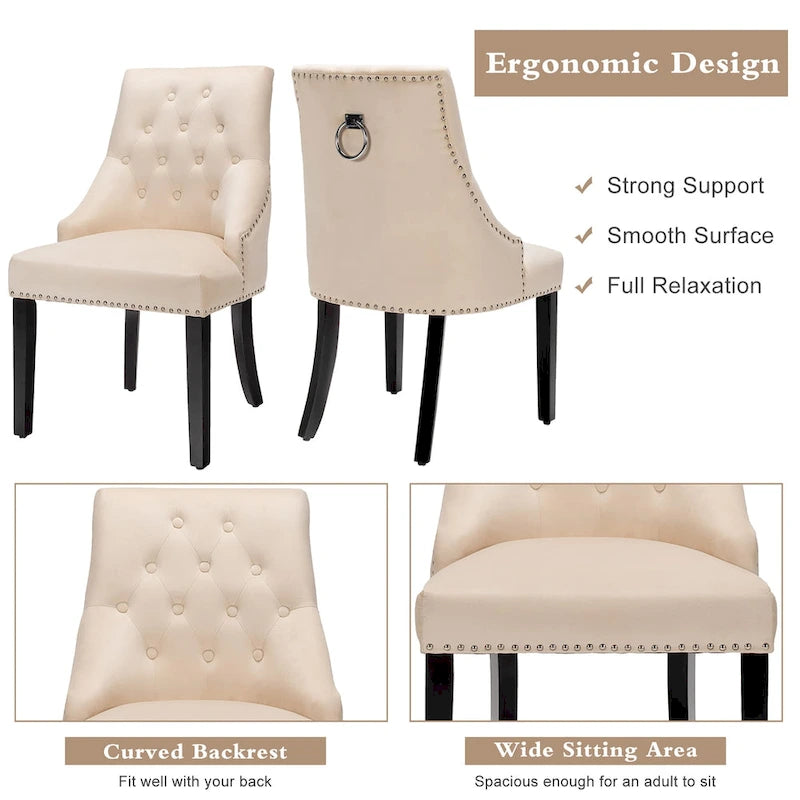 Button-Tufted Upholstered Dining Chair with Rubber Wood Legs and Nailed Trim
