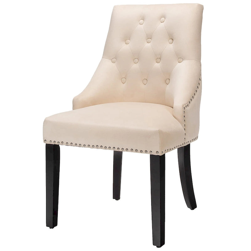 Button-Tufted Upholstered Dining Chair with Rubber Wood Legs and Nailed Trim