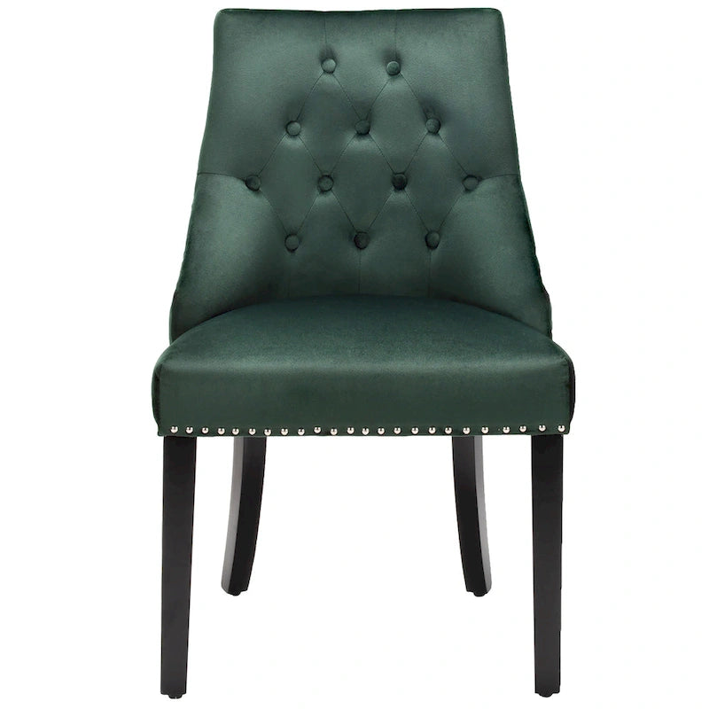 Button-Tufted Upholstered Dining Chair with Rubber Wood Legs and Nailed Trim