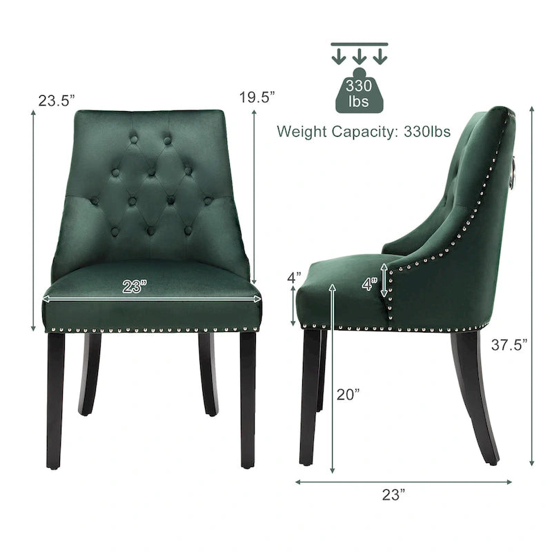Button-Tufted Upholstered Dining Chair with Rubber Wood Legs and Nailed Trim