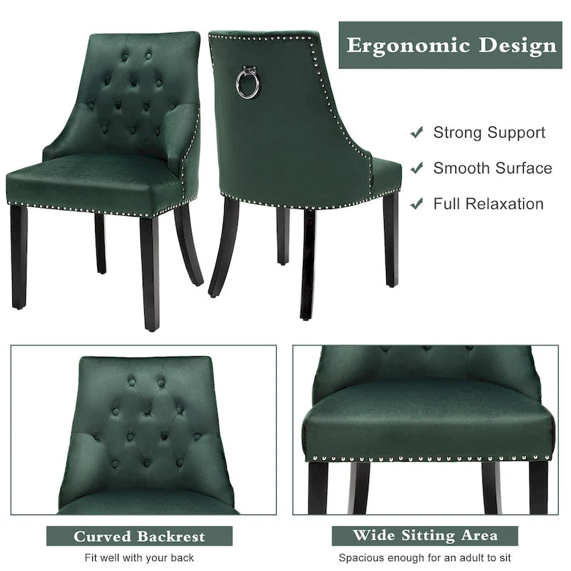 Button-Tufted Upholstered Dining Chair with Rubber Wood Legs and Nailed Trim