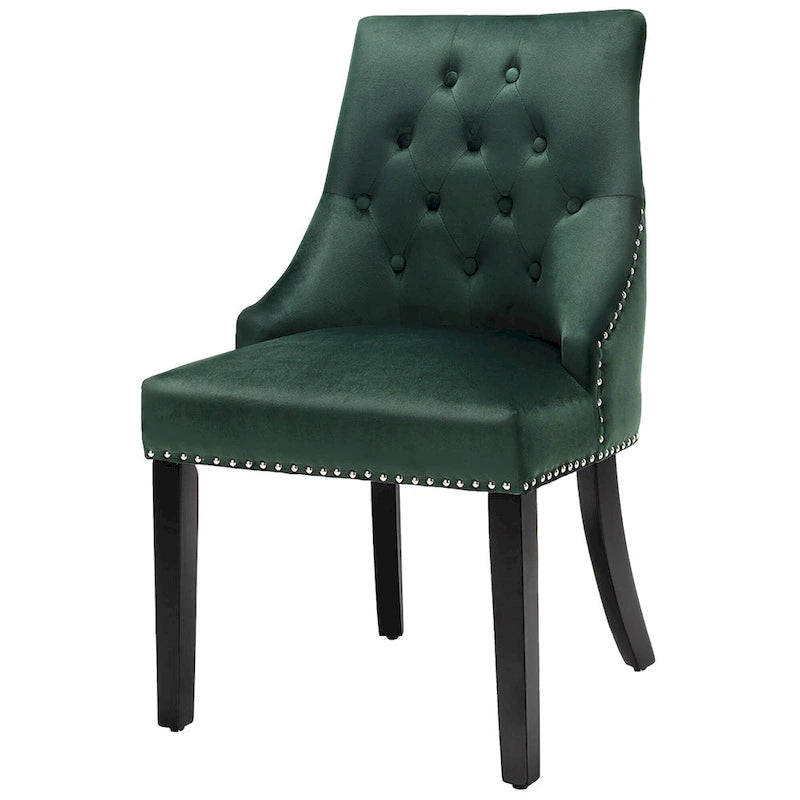 Button-Tufted Upholstered Dining Chair with Rubber Wood Legs and Nailed Trim